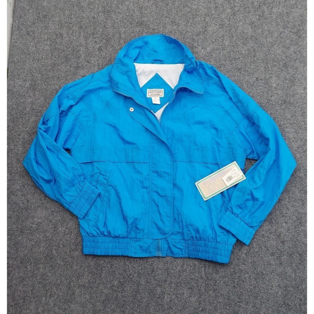 Vtg 80s Westside Jacket Womens Medium‎ Blue Nylon Windbreaker Parachute Bomber